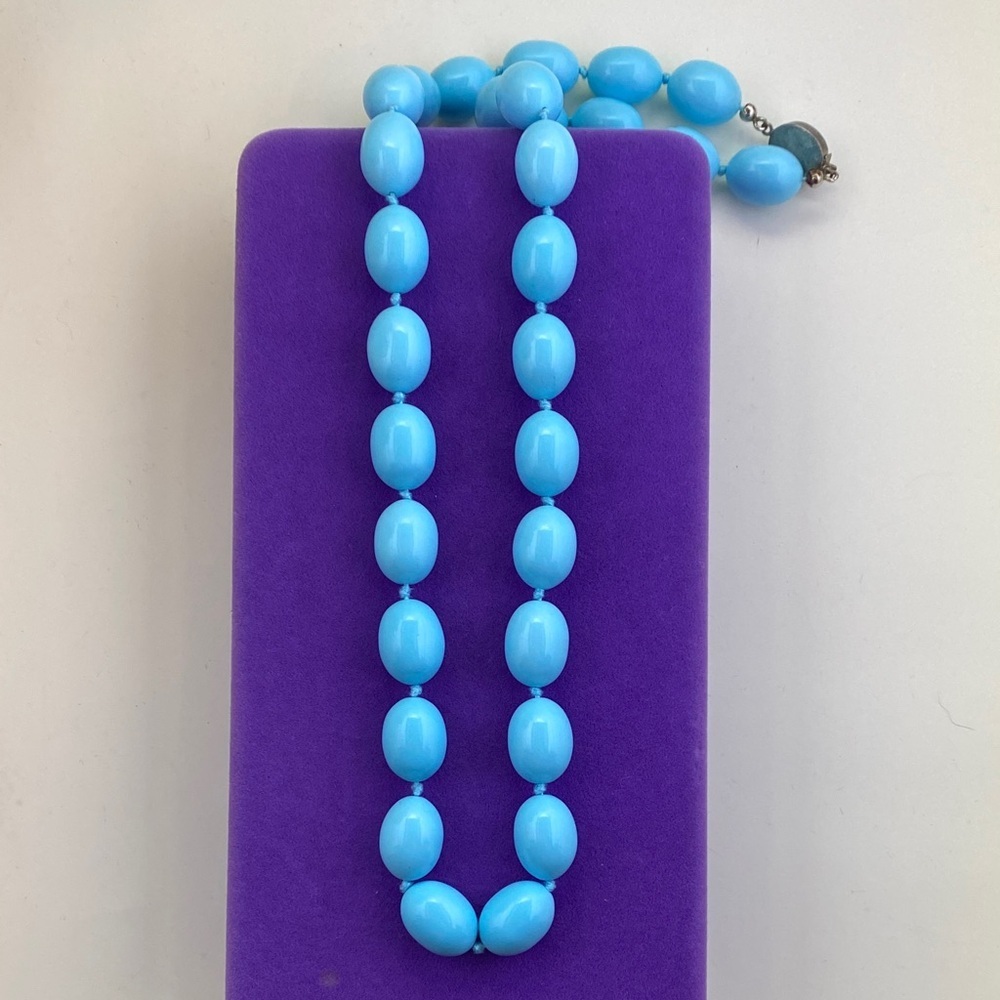 💛 Vintage 800 Silver Sleeping Beauty Blue Glass Necklace | European Statement